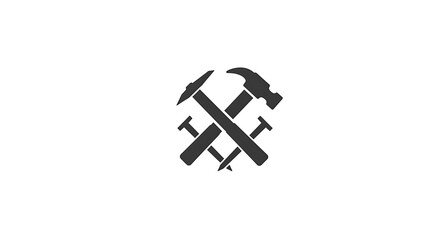 Obraz premium Minimalist vector icon of crossed hammers and nails. Simple logo design for carpentry, construction, and handyman services.