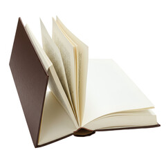 Open Book with Brown Cover and Fanned Pages for Reading