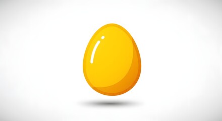 Bright Yellow Egg with Glossy Surface and Shadow on White Background