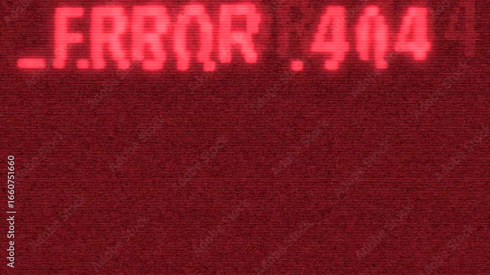Poster error 404 message animation with distortions and glitch effects