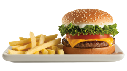 Delicious cheeseburger with fries ready to be devoured quickly