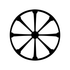 Obraz premium A simple representation of the Dharma Wheel in black and white minimalist style