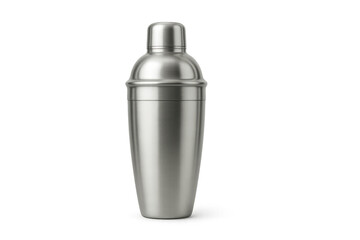 Realistic metal cocktail shaker on transparent background
