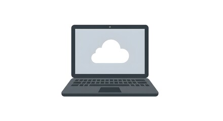 Modern Laptop with Cloud Storage Icon on Screen for Cloud Computing Technology