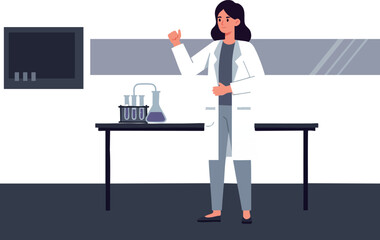 Female scientist working in laboratory with test tubes and equipment vector illustration 