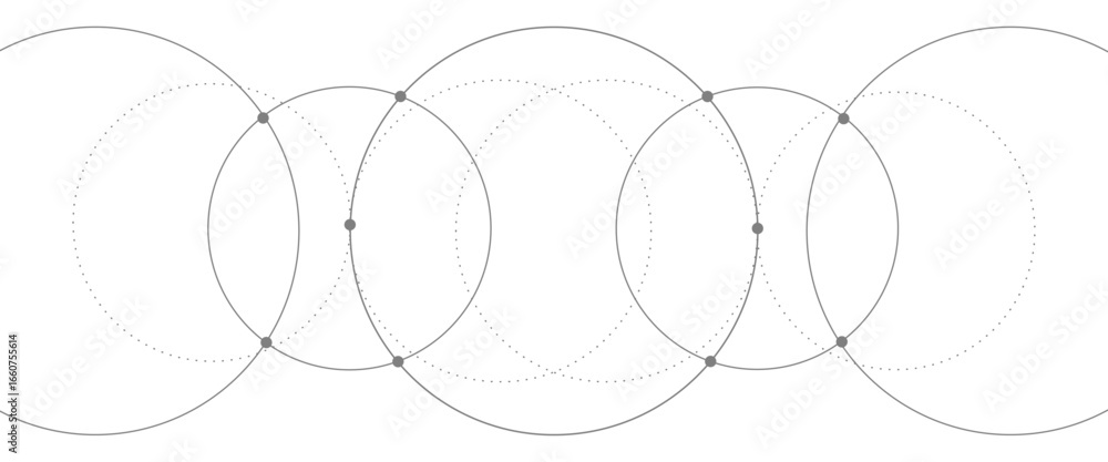Poster vector graphic design element with with overlapping circles, dots and dashed circles science and con