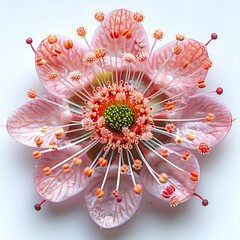 Round leaved sundew Flower isolated on white background.