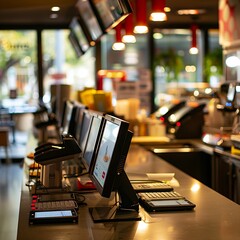 Electronic scales on the counter of restaurant.