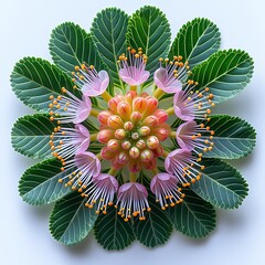 Sensitive plant Flower isolated on white background.