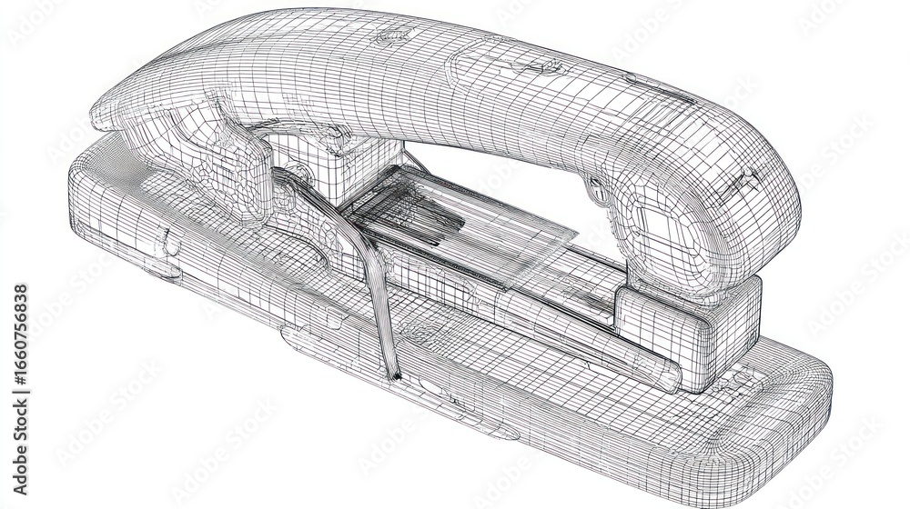 Poster stapler wireframe rendering. outline highlights object details in white background