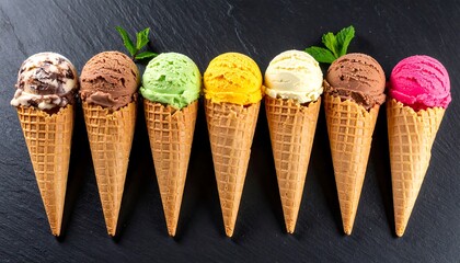 Colorful Ice Cream Cones Row.