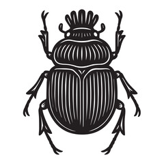 Intricate Scarab, Top View in Linocut Woodcut Print Style