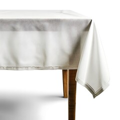 Table with a white tablecloth on a white background.