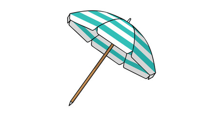 Delightful beach umbrella with teal and white stripes evoking breezy coastal charm and summer relaxation on pristine sandy beaches perfect for