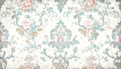 Obraz premium Old vintage floral wallpaper pattern, distressed texture, faded pastel colors