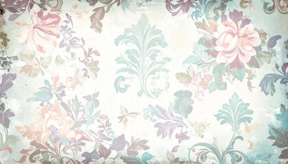 Old vintage floral wallpaper pattern, distressed texture, faded pastel colors