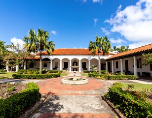 Naklejka premium Sunny courtyard with a historic building