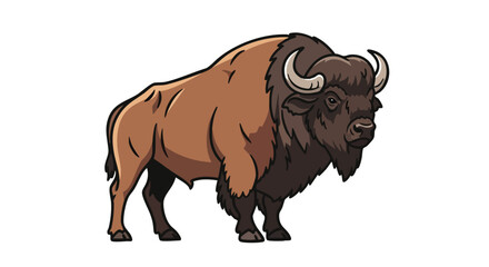Illustration of a majestic american bison with detailed fur and imposing horns, cartoon animal art design