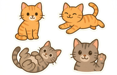 Cute cat illustration featuring four adorable cats in various poses, showcasing their playful and charming expressions. Perfect for cat lovers and enthusiasts