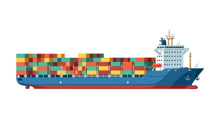 Illustration of a Cargo Ship Carrying Multicolored Containers for Global Shipping and Transportation Activities