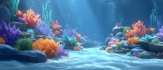 Vibrant Underwater Coral Reef Scene Colorful Sea Life and Beautiful Ocean Scenery.