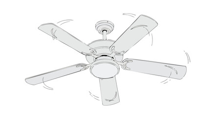 Stylized illustration of a rotating ceiling fan promoting airflow and cooling within a modern indoor space setting depicting air movement