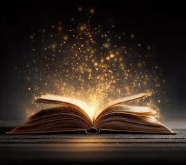 "Open Book with Magical Golden Sparkles, Perfect for Fantasy Projects and Inspirational Content" © Geng