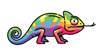 Fototapeta premium Vibrant Chameleon Cartoon Illustration with Playful Design and Bold Outline Against a Plain White Background