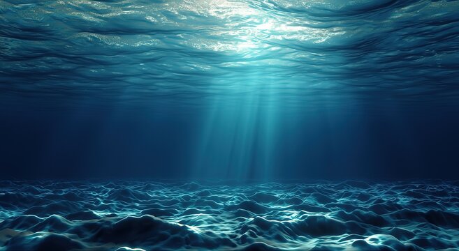 Deep Blue Ocean Underwater Scene with Sunlight Rays for Design Projects