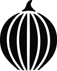 Graphic silhouette of a stylized onion with vertical stripes representing sections of the vegetable bulb