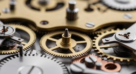 Intricate Macro View of Antique Watch Mechanism with Golden Gears and Springs