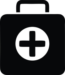 Obraz premium Medical first aid kit symbol icon clean silhouette for healthcare emergency preparedness and medical supplies