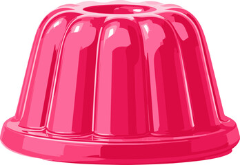 Colorful pink gelatin dessert shaped in a traditional mold isolated on transparent background. Vector illustration.