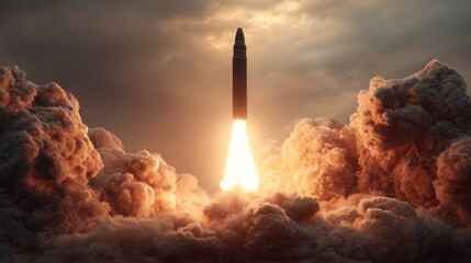 Missile launch against dramatic sky