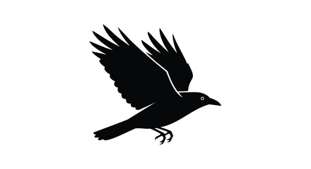 Obraz premium A Bold Black Silhouette of a Crow Taking Flight Against a Pure White Canvas Represents Freedom and Wild Nature with Elegant Artistry