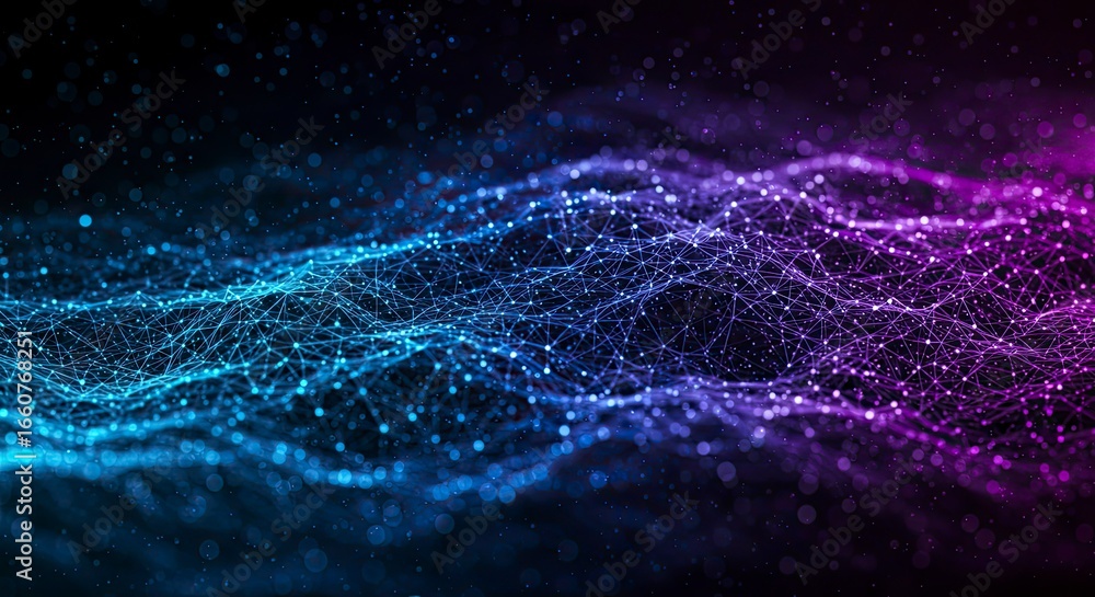 Aufkleber abstract network: blue to purple gradient with connected dots and lines on dark background