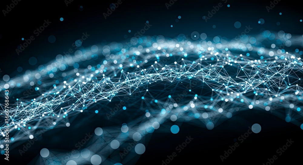 Aufkleber abstract network of interconnected nodes and lines on dark background