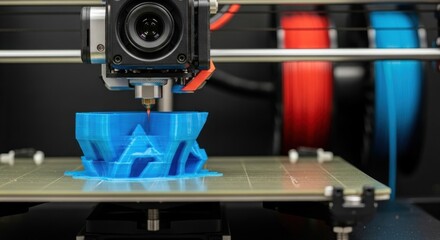 Precision in Motion: A 3D Printer Extruder Crafting a Complex Blue Geometric Model