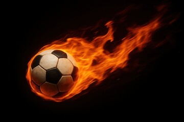 Fototapeta premium Professional soccer ball with flame trail against dramatic black background