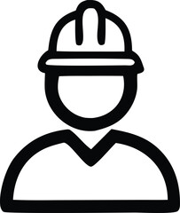 Simple icon depicting a construction worker with hard hat and safety vest for industry and labor themes