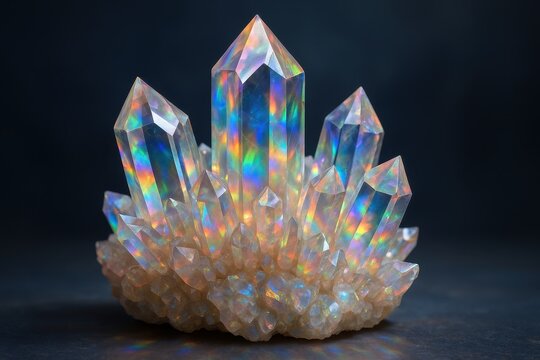 Opalescent crystal formation showing rainbow spectrum in natural light