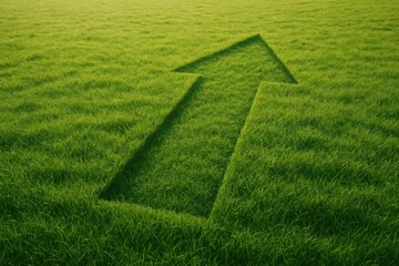 Sustainable growth visualization with grass arrow pointing upward symbolizing eco-friendly business progress