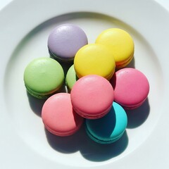Obraz premium Colorful Macarons on a White Plate.