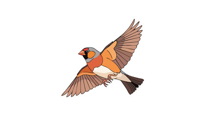 Obraz premium Illustrative depiction of a colorful gouldian finch in mid-flight against a stark white background, showcasing detailed wing feathering and vibrant