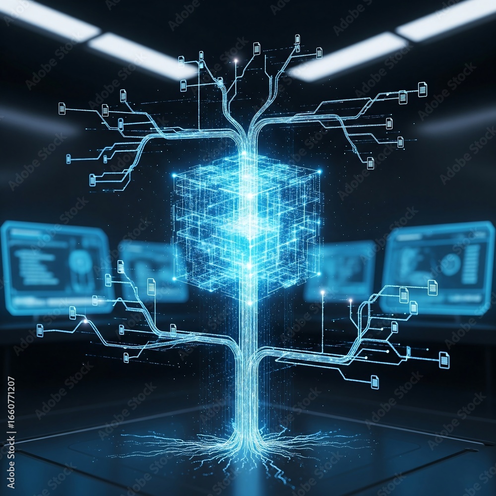 Aufkleber artificial intelligence and big data visualization in a server room.