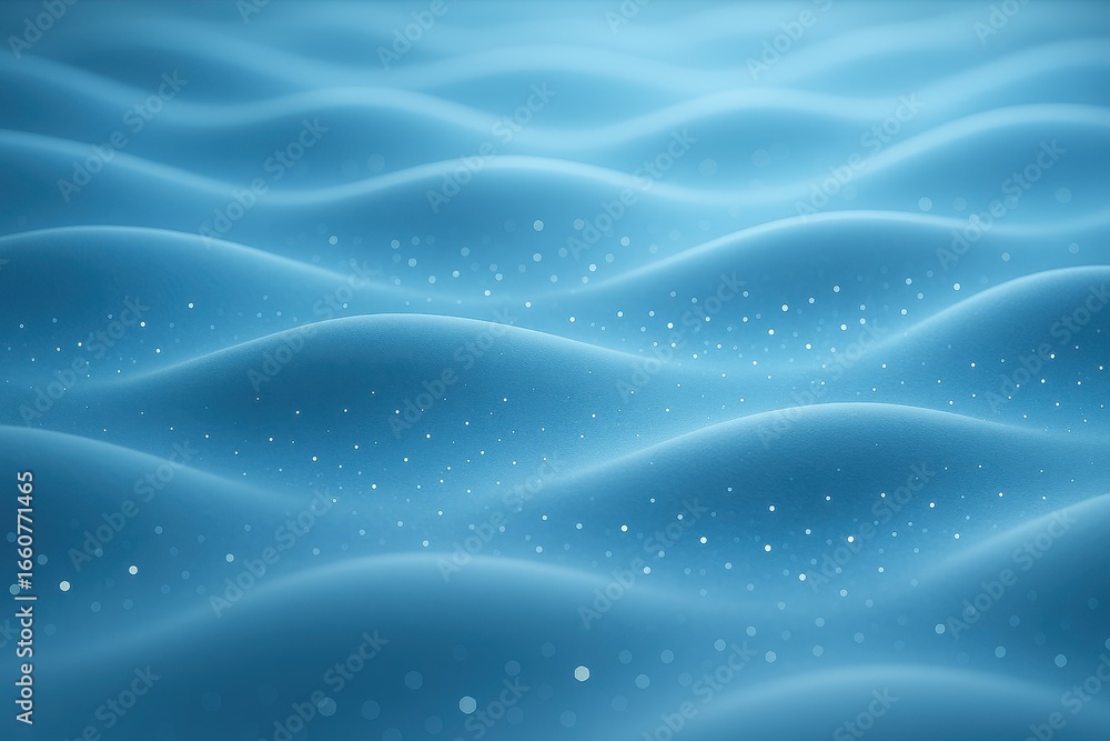 Aufkleber flowing abstract ocean waves in soft blue gradient with sparkles and light