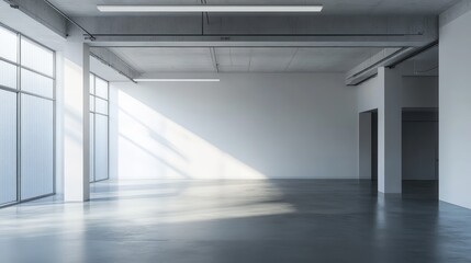 A large, empty room with a white ceiling and white walls