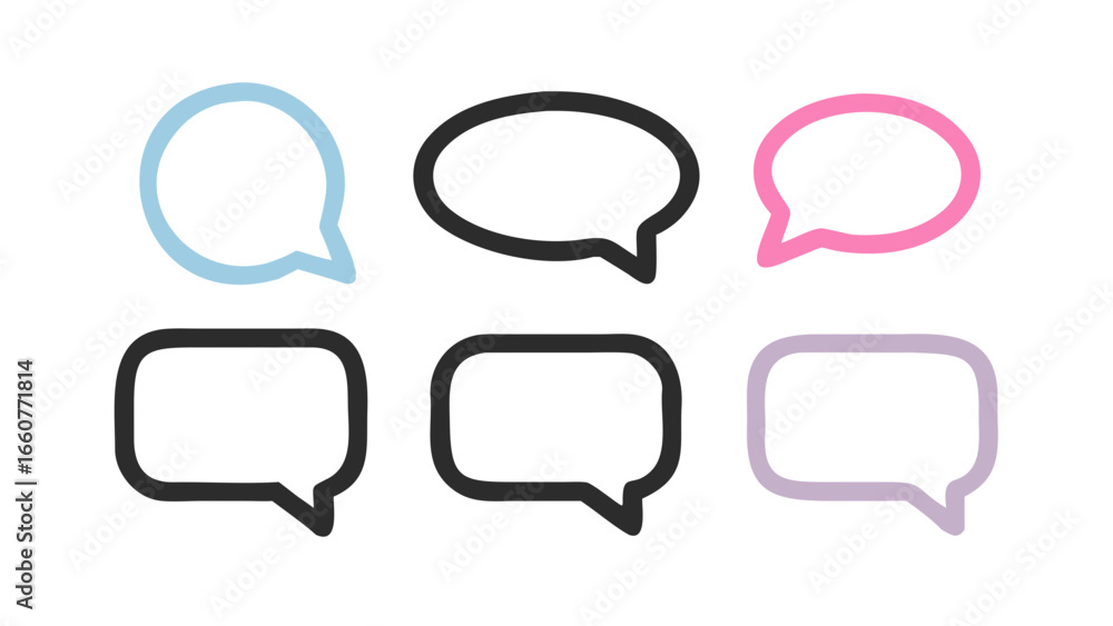 Poster collection of speech bubbles in various shapes and colors, perfect for adding text and creating enga