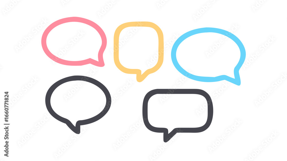 Poster Colorful speech bubbles representing communication, dialog, and social media interaction in a simple and modern design
