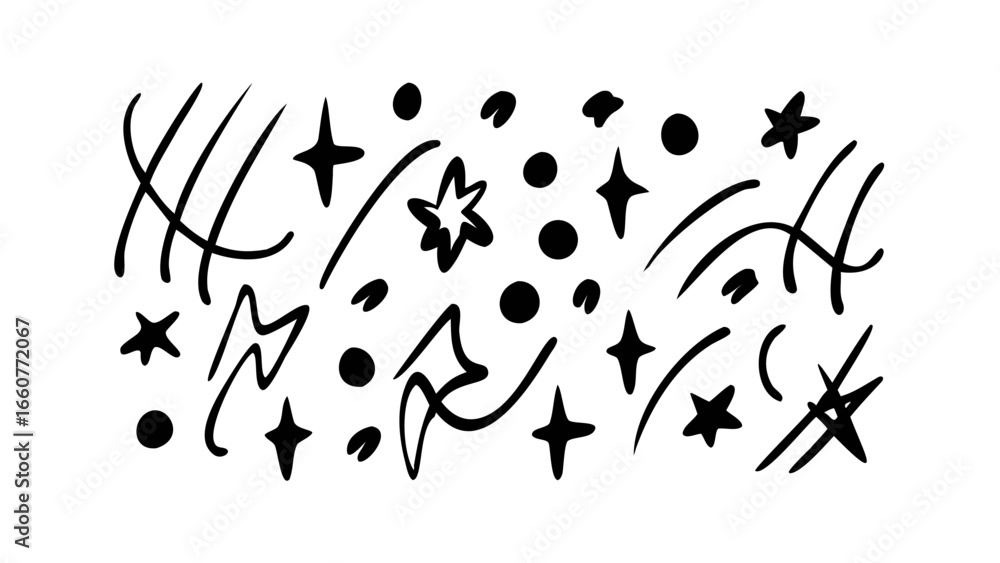 Poster collection of handdrawn stars, dots, and lines, perfect for adding a touch of whimsy and creativity 
